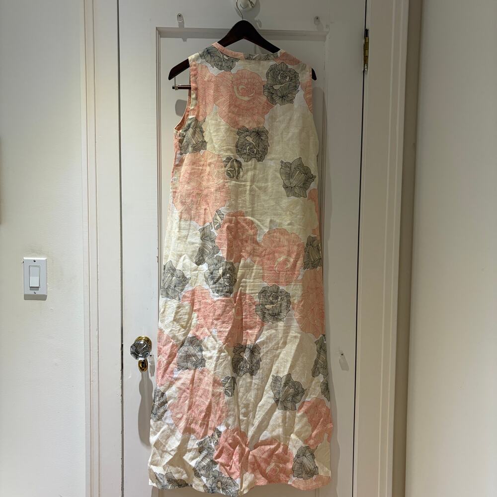 Joan Vass Linen Maxi Dress Size Medium Floral Sleeveless Peach and Gray Flowers - Picture 4 of 7